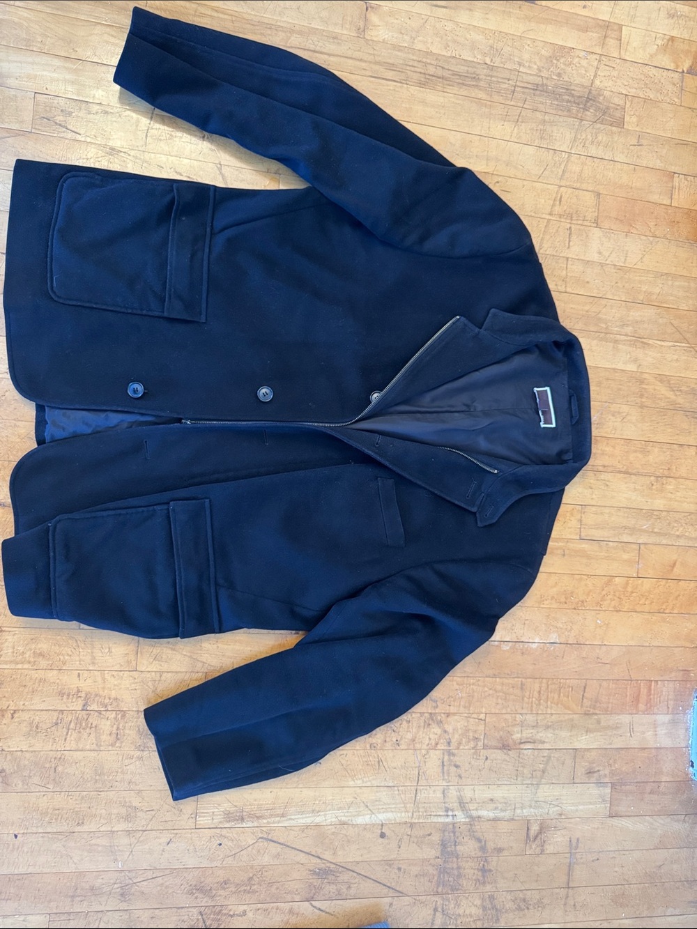 Michael Kors Black Double-Breasted Wool Pea Coat